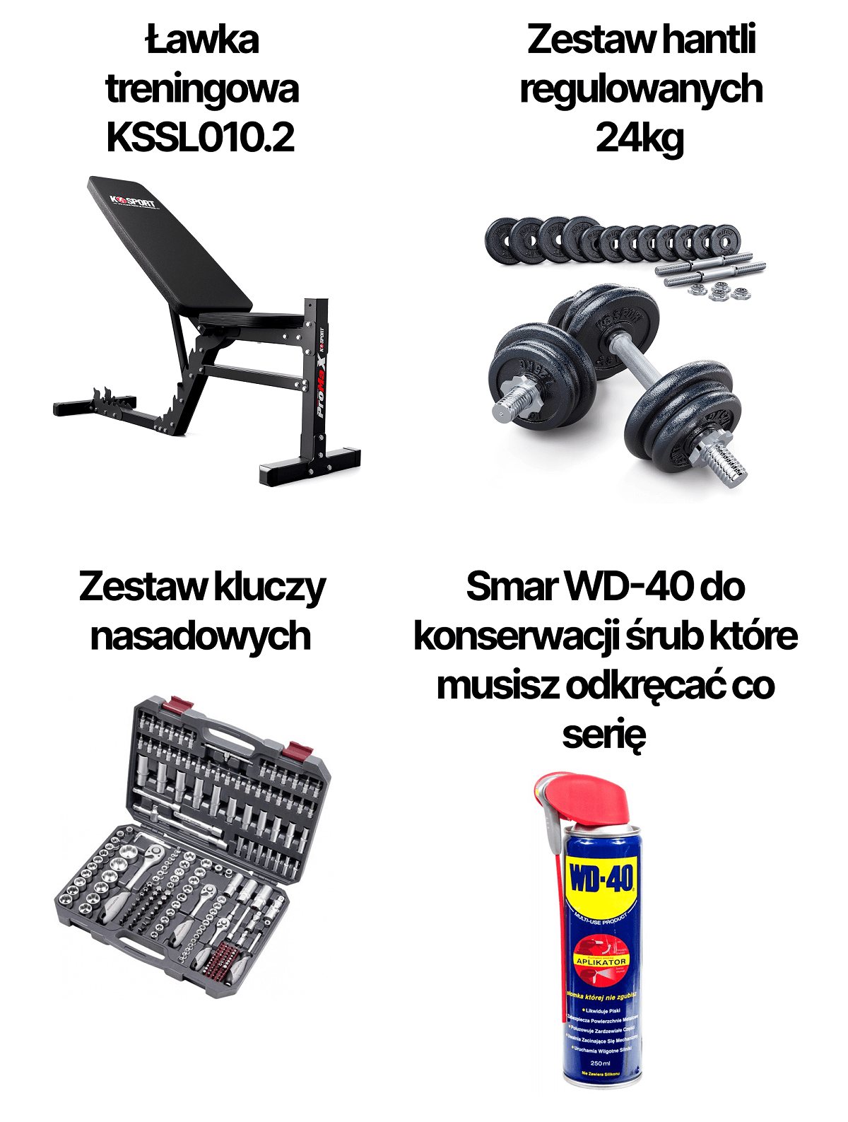 Niezbędnik do treningu według K-Sport - klucz nasadowy do rozkręcania ławki